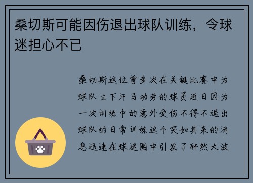 桑切斯可能因伤退出球队训练，令球迷担心不已